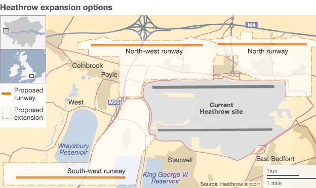 Map showing proposed runway locations