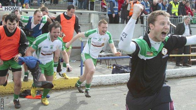 London substitutes celebrate after the victory over Leitrim