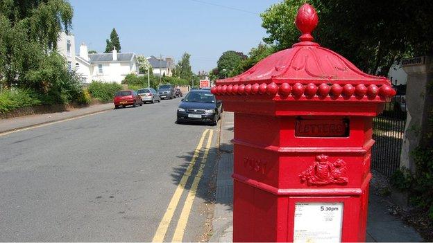 Penfold pillar box at corner of Douro Road and Malvern Place in Cheltenham