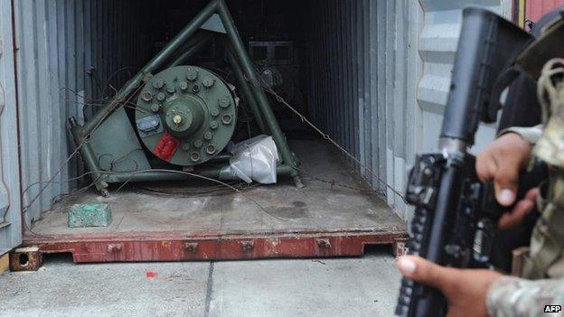 Cargo seized from North Korean ship, under armed guard at Panamanian port of Colon City (17 July)