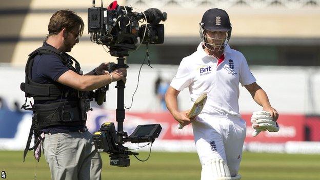 Jonathan Trott leaves the field at Trent Bridge after he was given out when key TV evidence was unavailable