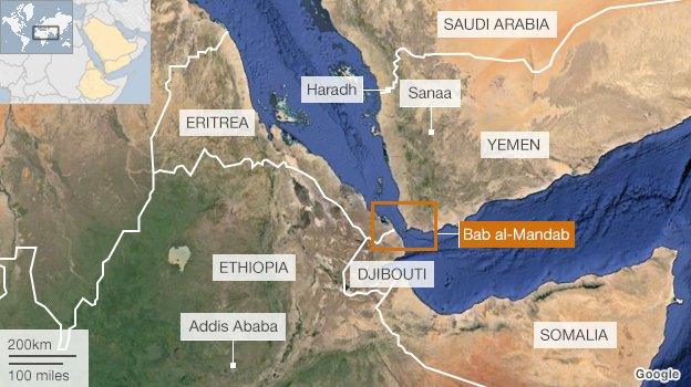 A map showing the Horn of Africa, Yemen and Saudi Arabia