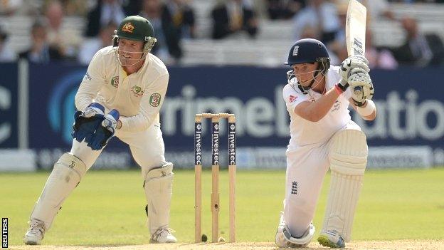 England opener Joe Root during his unbeaten century against Australia in the second Test at Lord's