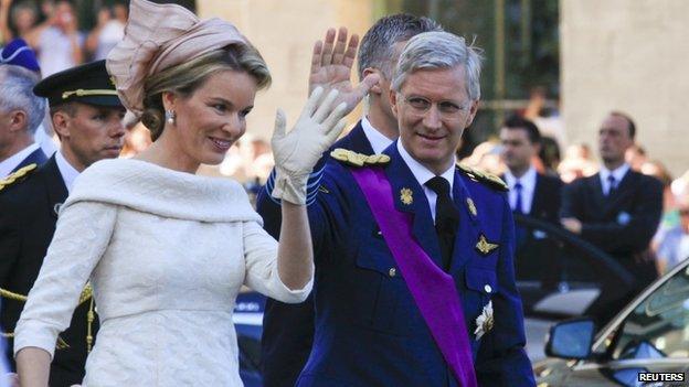 Philippe and Mathilde leave a Te Deum Mass celebrating the 20th anniversary of Albert II, shortly before the king's abdication