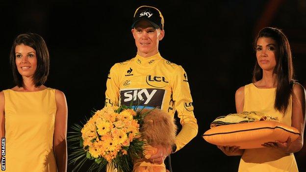 Chris Froome on the podium in Paris