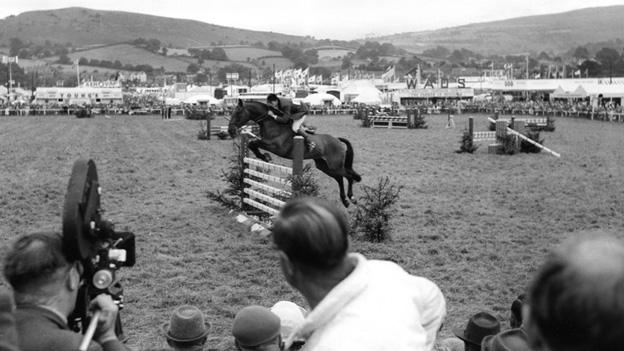 Filming show jumping at Royal Welsh Show - the first at Llanelwedd in 1963