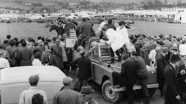 The BBC crew get a vantage point to film the show jumping 50 years ago