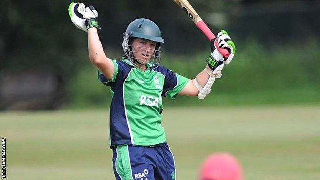 Clare Shillington celebrates her century against Japan