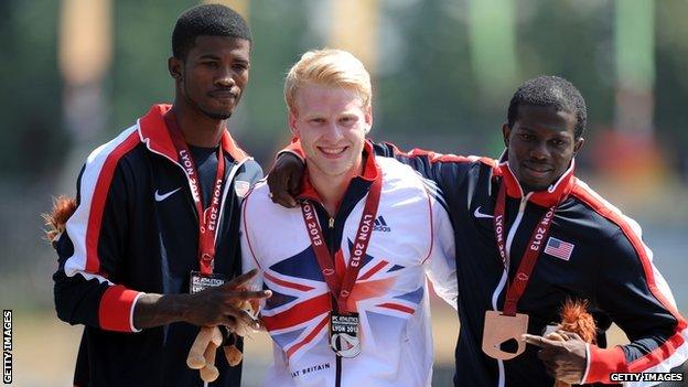 Jonnie Peacock (centre), Richard Browne (right) and Jerome Singleton