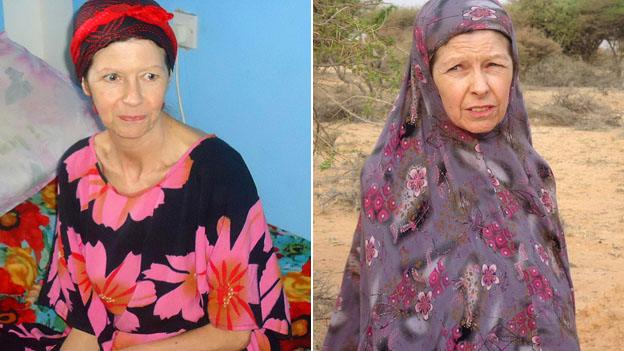 Judith Tebbutt in Somalia on the day of her release, 21 March 2012