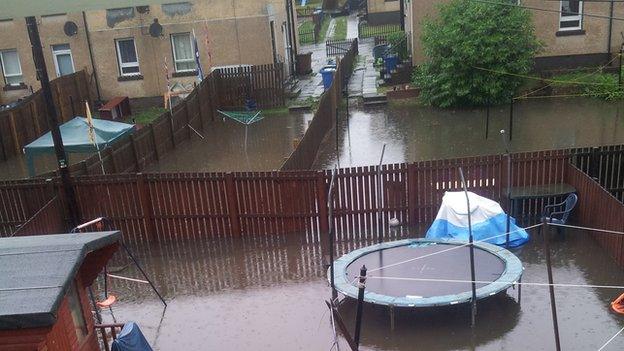 Flooded gardens in Camelon, near Falkirk