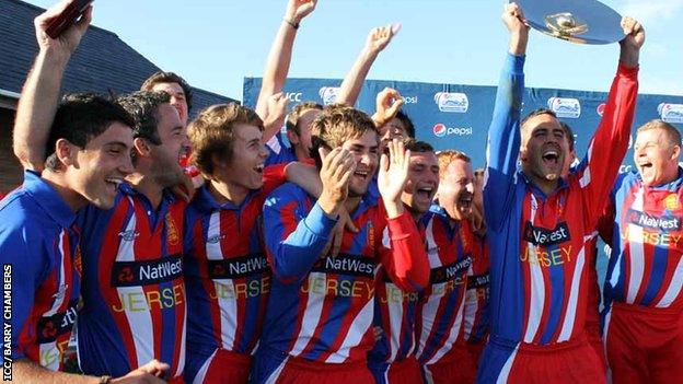 Jersey celebrate with the trophy