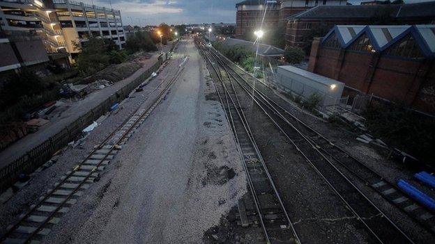 New track being laid at Nottingham Station