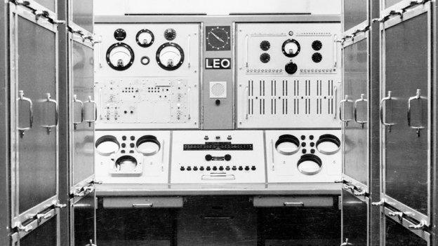 The original LEO computer is a big machine that looks more like an airport control panel, with numerous buttons and dials