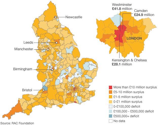 MAP: Councils with surpluses and deficits across England