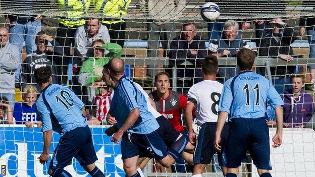 Gavin Swankie scores for Forfar against Rangers