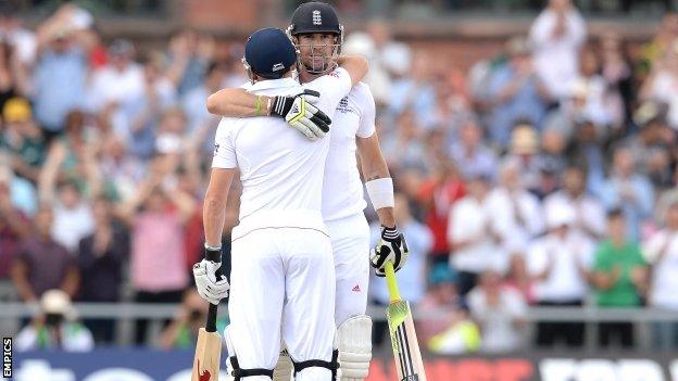 Kevin Pietersen celebrates scoring a century