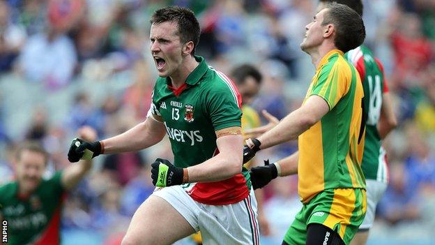 Cillian O'Connor celebrates after scoring his third goal at Croke Park