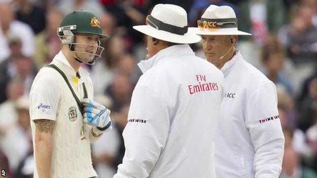 Michael Clarke, Marais Erasmus and Tony Hill