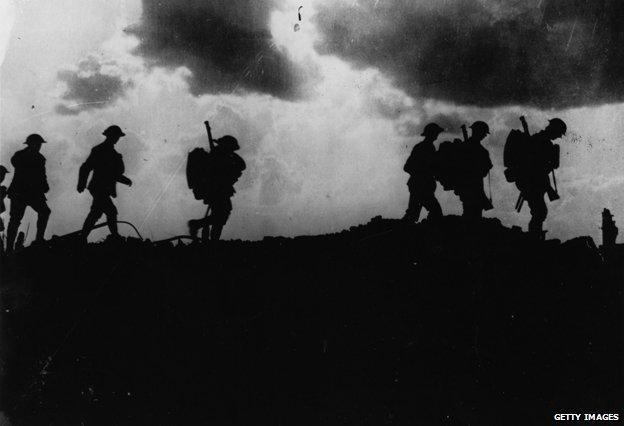 British troops moving up to the trenches near Ypres, 1917