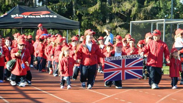 British team at opening ceremony of World Dwarf Games