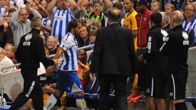 Inigo Calderon after his red card against Newport County