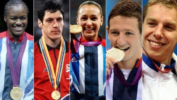 Nicola Adams, Allan Wells, Jessica Ennis-Hill, Michael Jamieson and David Carry