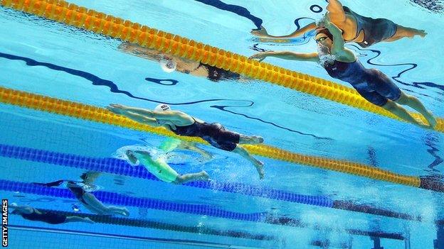 Action from the swimming events at last year's London Paralympics