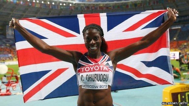 Christine Ohuruogu of Great Britain celebrates winning gold