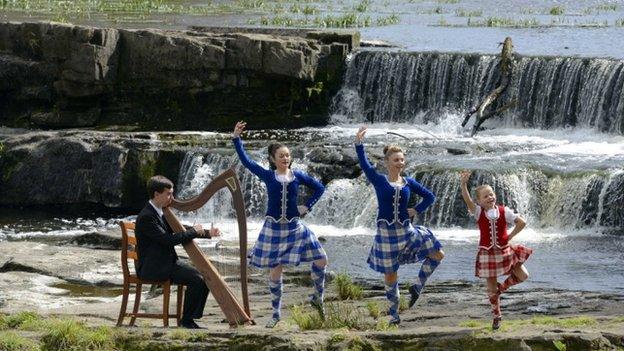 Harpist and dancers in Paisley