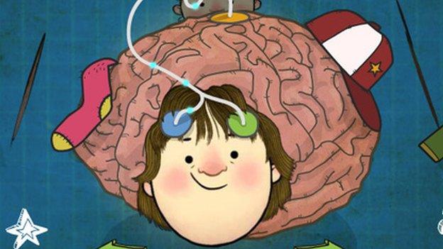 Cartoon of a boy and a brain