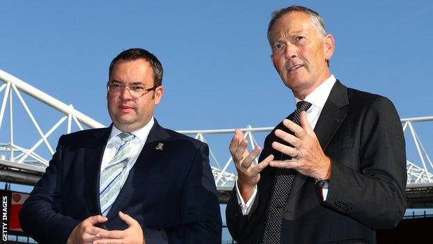 Chief Executive of the Premier League Richard Scudamore (right) and FA General Secretary Alex Horne