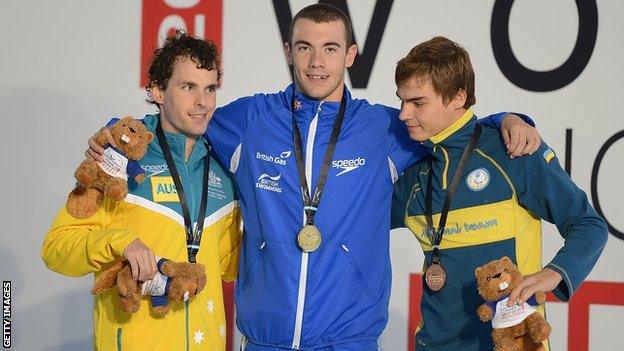 Josef Craig and silver and bronze medallists Matthew Levy and Yevhiniy Boholdayko