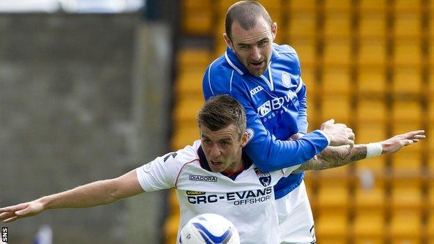 St Johnstone's Dave Mackay towers over Ross County's Graham Carey