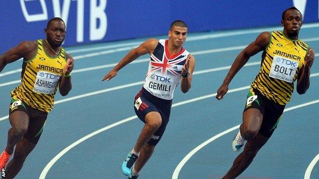 Adam Gemili takes on Usain Bolt