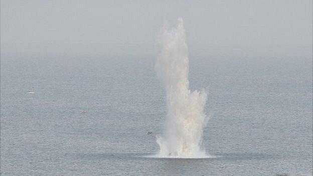 WWII sea mine being blown off Guernsey