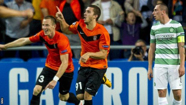 Shakhter Karagandy celebrate against Celtic