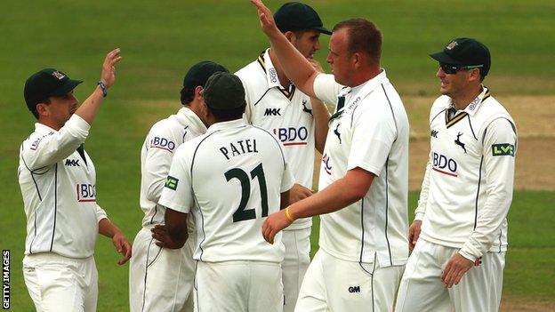 Luke Fletcher and Notts celebrate