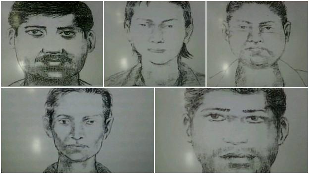 Police have released sketches of the five men they are seeking