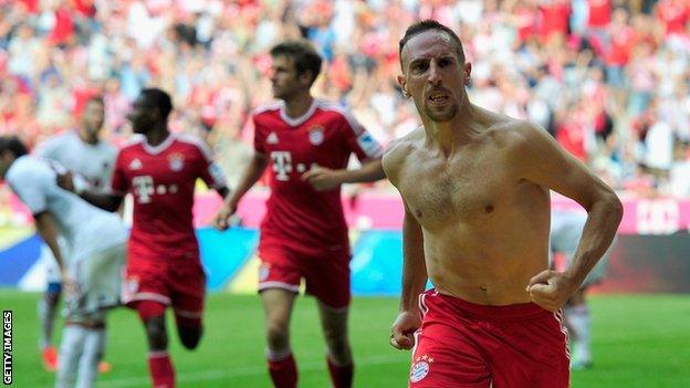 Franck Ribery celebrates after scoring for Bayern Munich