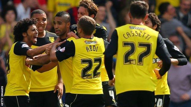 Watford celebrate their equaliser