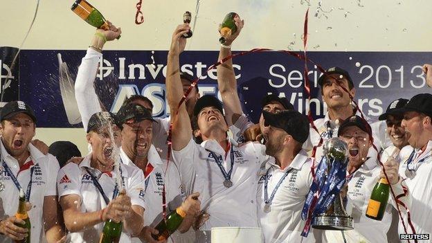 England cricket team celebrate with champagne