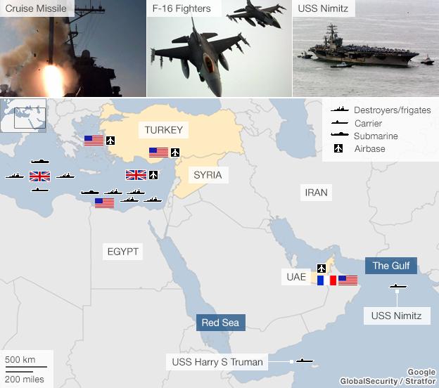 Map: Forces which could be used in strikes against Syria