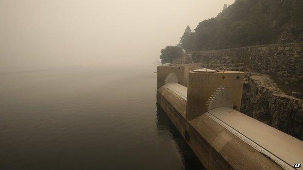 Ash shrouds the Hetch Hetchy reservoir near Yosemite National Park in California on 26 August 2013