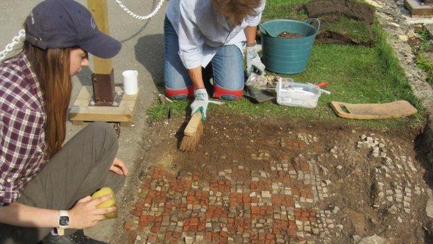 Mosaic uncovered at Chedworth Villa