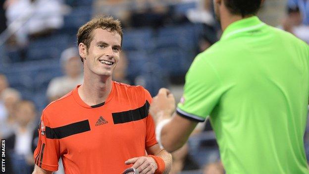 Andy Murray prepares to shake hands with Michael Llodra after his win