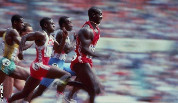 Ben Johnson winning gold in Seoul