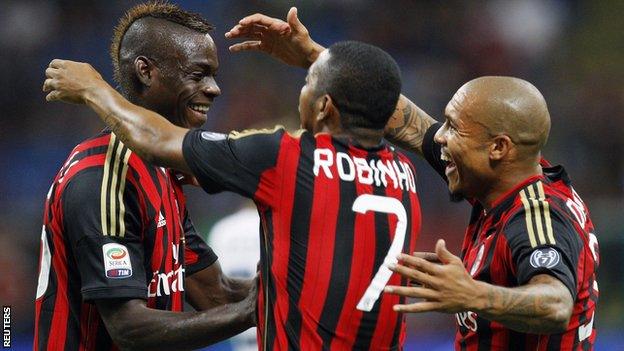 Mario Balotelli, Robinho and Nigel de Jong