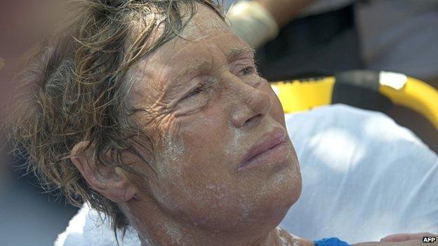 Diana Nyad receives medical treatment at Key West, Florida, on 2 September 2013