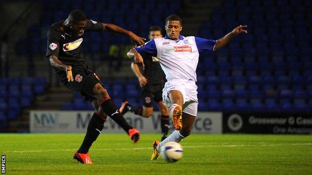 Fleetwood's Jamille Matt scores against Tranmere